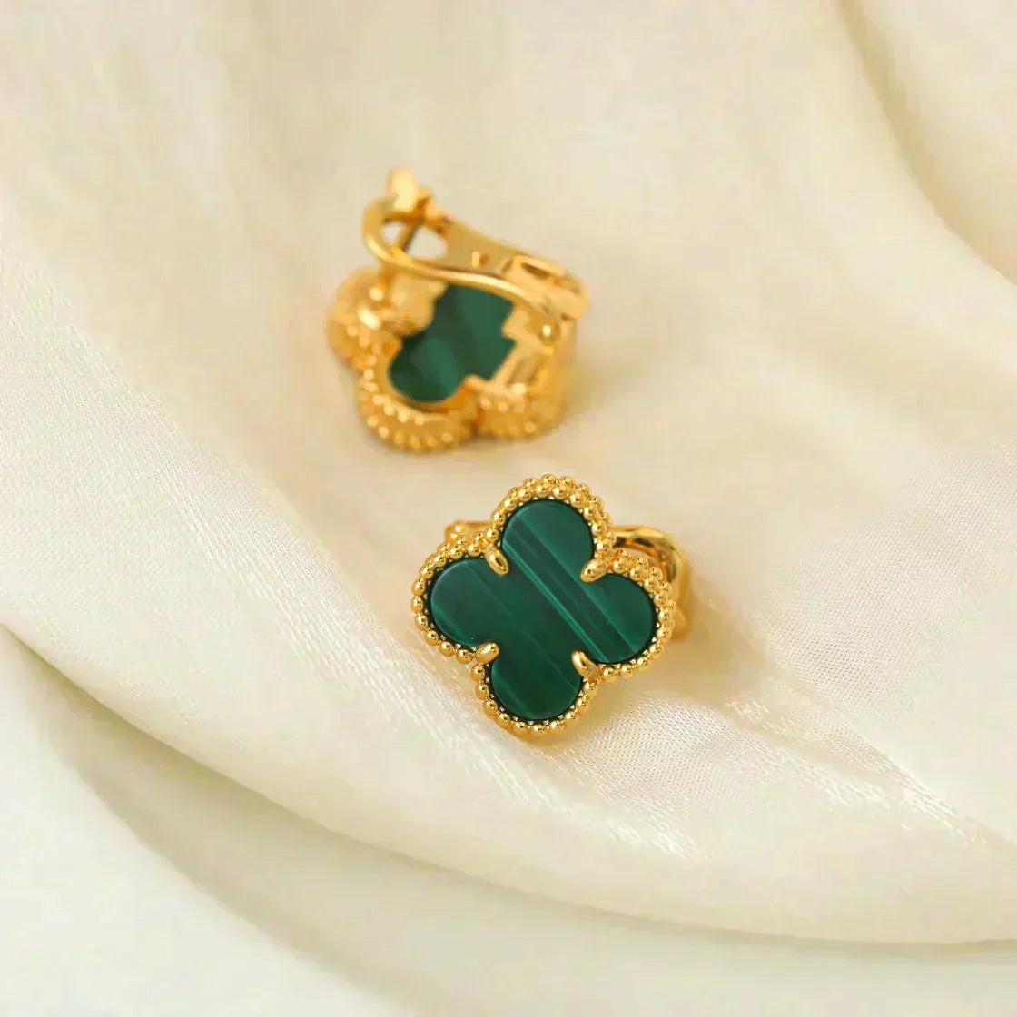 [⭐Luxery]CLOVER MEDIUM 1 MOTIFS MALACHITE  EARRINGS
