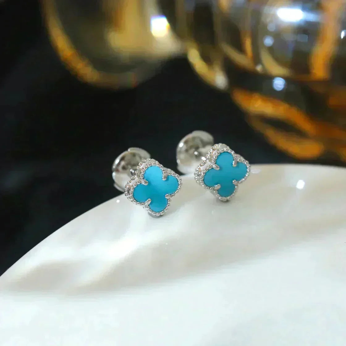 [⭐Luxery]CLOVER MINI 9.5MM ONYX STUD EARRINGS SILVER
