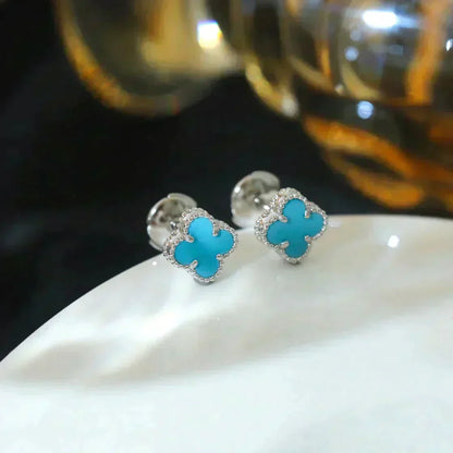 [⭐Luxery]CLOVER MINI 9.5MM ONYX STUD EARRINGS SILVER
