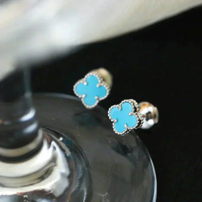 [⭐Luxery]CLOVER MINI 9.5MM ONYX STUD EARRINGS SILVER