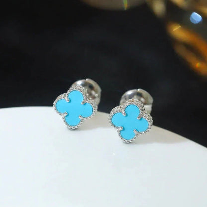 [⭐Luxery]CLOVER MINI 9.5MM ONYX STUD EARRINGS SILVER