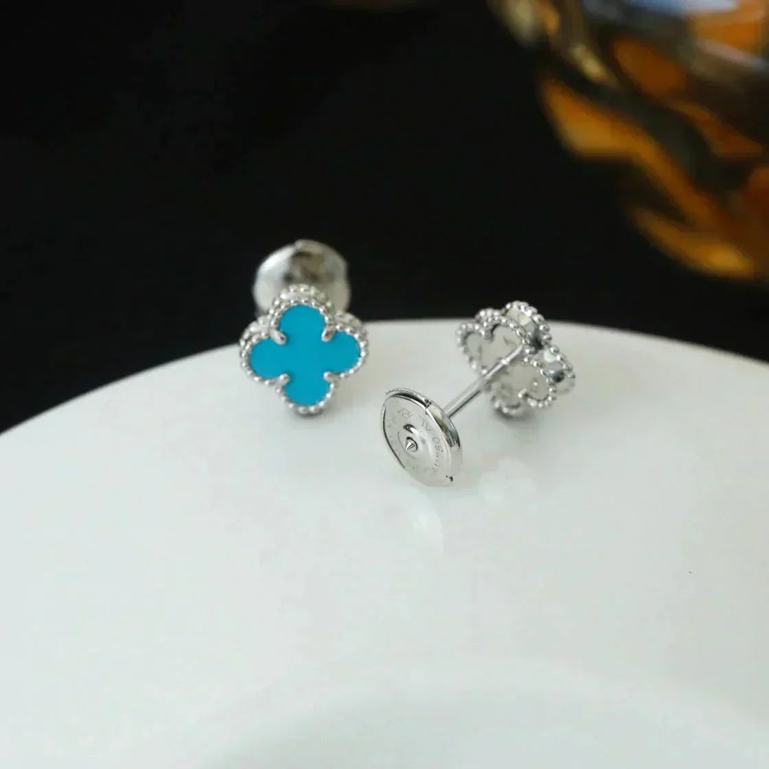 [⭐Luxery]CLOVER MINI 9.5MM ONYX STUD EARRINGS SILVER