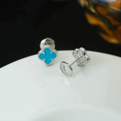 [⭐Luxery]CLOVER MINI 9.5MM ONYX STUD EARRINGS SILVER