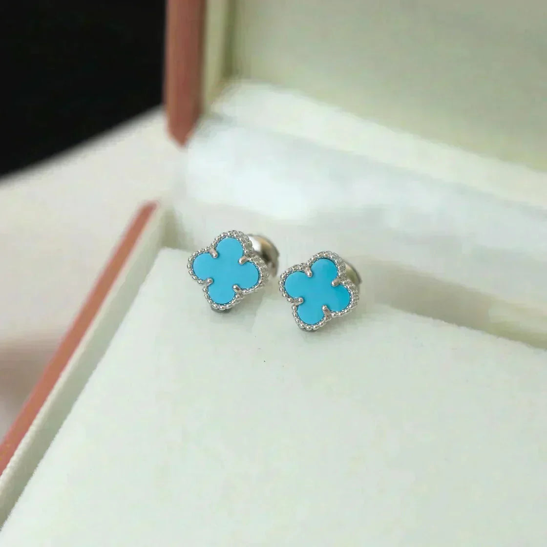 [⭐Luxery]CLOVER MINI 9.5MM ONYX STUD EARRINGS SILVER