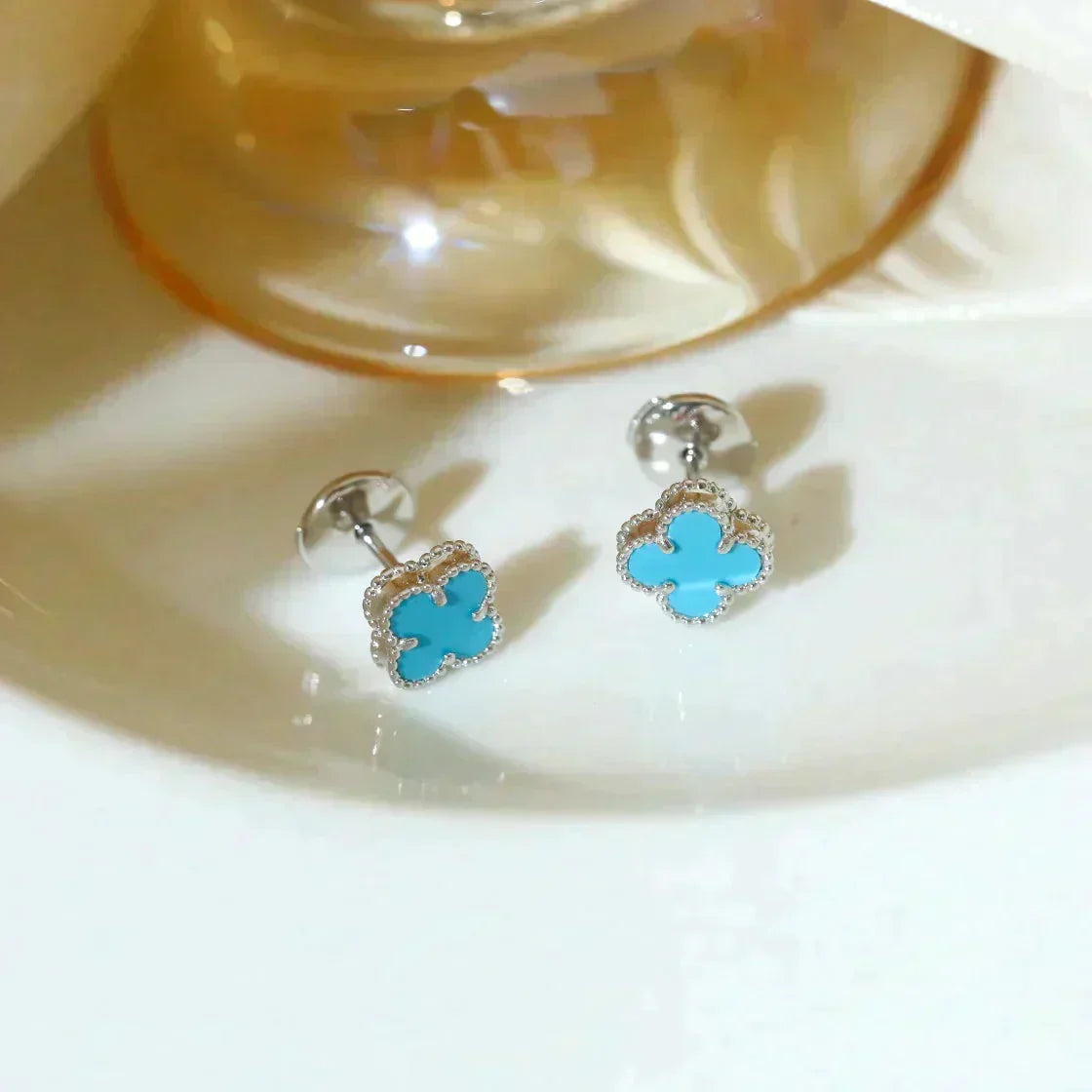 [⭐Luxery]CLOVER MINI 9.5MM ONYX STUD EARRINGS SILVER