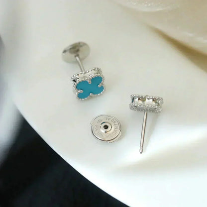 [⭐Luxery]CLOVER MINI 9.5MM ONYX STUD EARRINGS SILVER