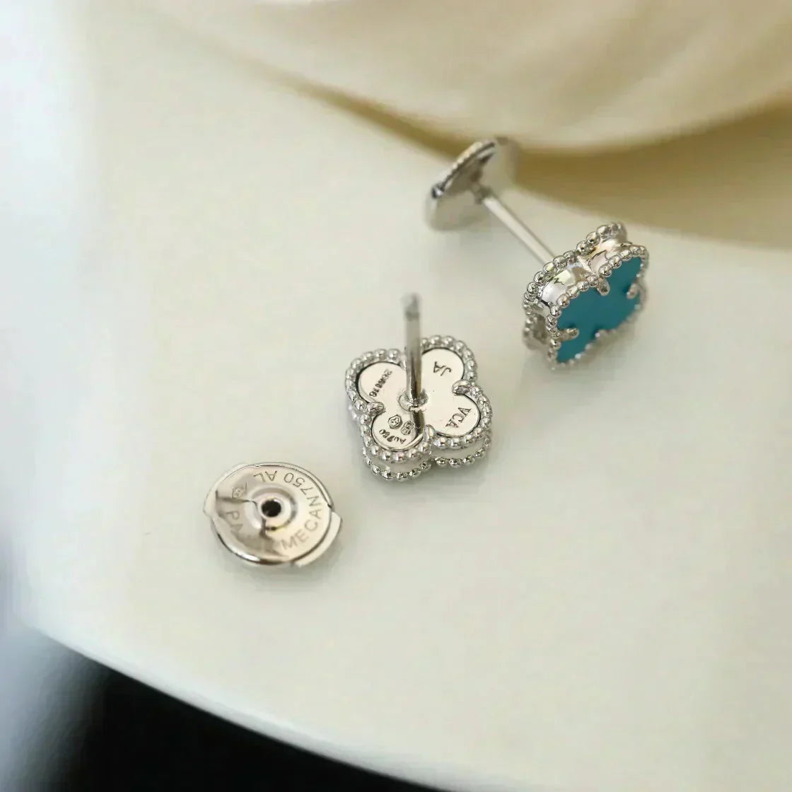[⭐Luxery]CLOVER MINI 9.5MM ONYX STUD EARRINGS SILVER