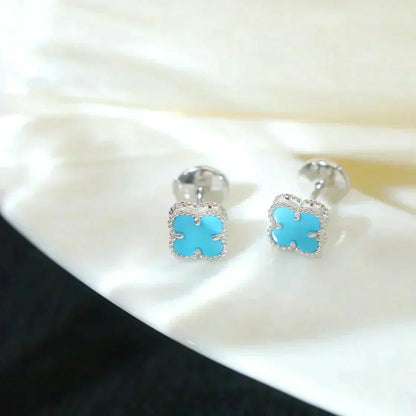 [⭐Luxery]CLOVER MINI 9.5MM ONYX STUD EARRINGS SILVER