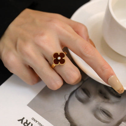 [⭐Luxery]CLOVER CARNELIAN RING ROSE GOLD DIAMOND