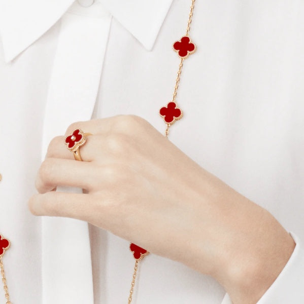 [⭐Luxery]CLOVER CARNELIAN RING ROSE GOLD DIAMOND