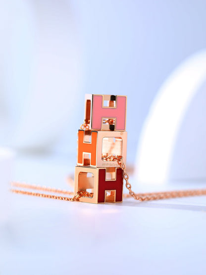 [⭐Luxery]H CAGE PINK GOLD NECKLACE