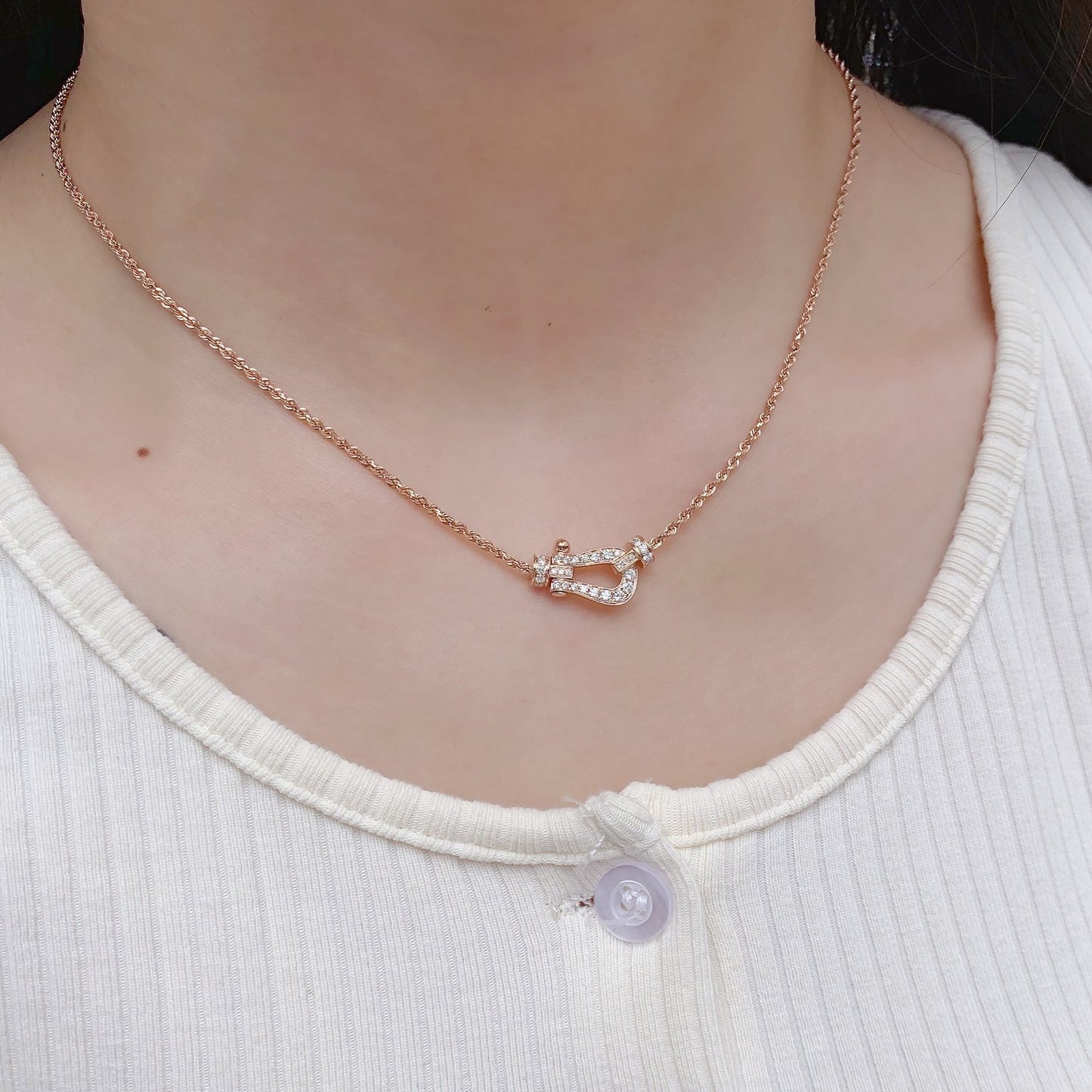 [⭐Luxery]FORCE 10 PINK GOLD DIAMOND NECKLACE