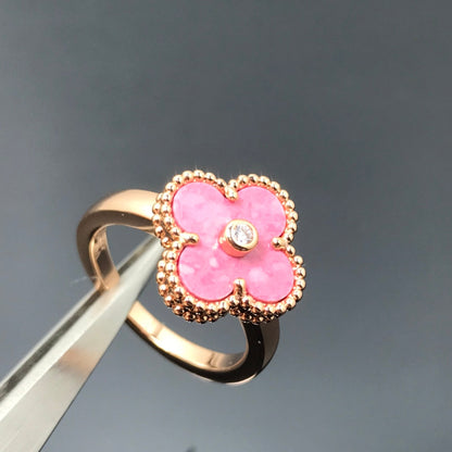 [⭐Luxery]CLOVER RHODONITE ROSE GOLD RING