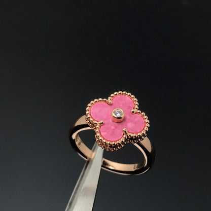 [⭐Luxery]CLOVER RHODONITE ROSE GOLD RING