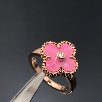 [⭐Luxery]CLOVER RHODONITE ROSE GOLD RING