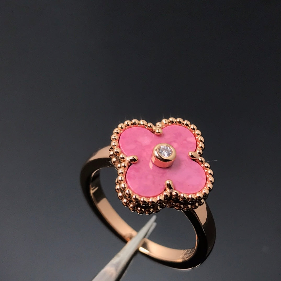[⭐Luxery]CLOVER RHODONITE ROSE GOLD RING