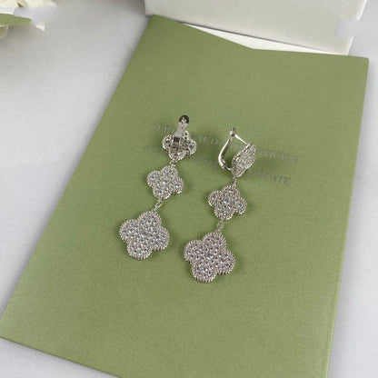 [⭐Luxery]CLOVER 3 MOTIF DIAMOND SILVER DROP EARRINGS