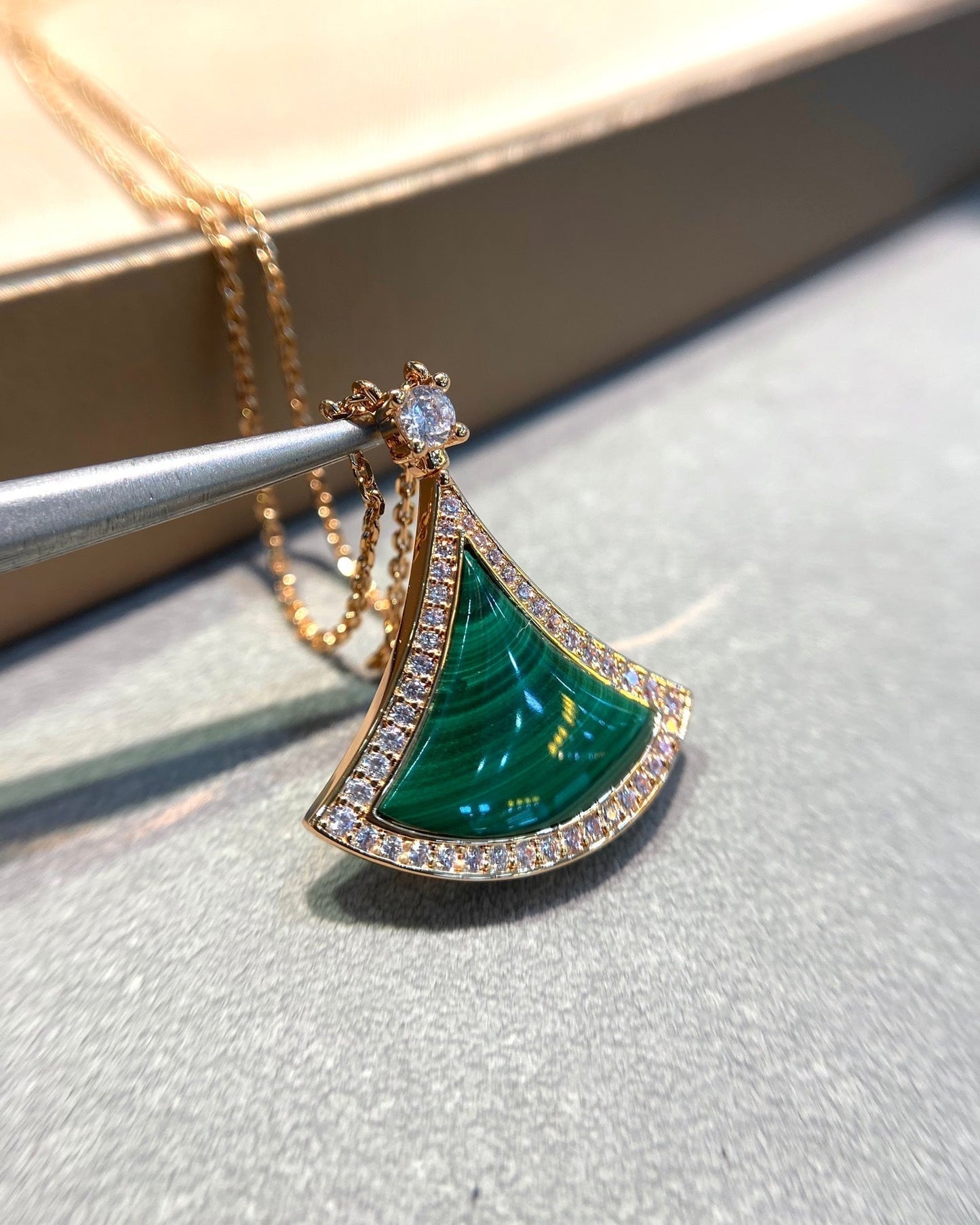 [⭐Luxery]DREAM MALACHITE DIAMOND PAVED PINK GOLD NECKLACE