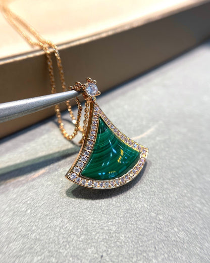 [⭐Luxery]DREAM MALACHITE DIAMOND PAVED PINK GOLD NECKLACE