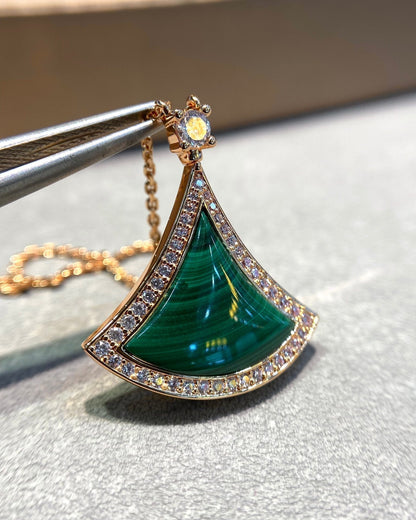 [⭐Luxery]DREAM MALACHITE DIAMOND PAVED PINK GOLD NECKLACE