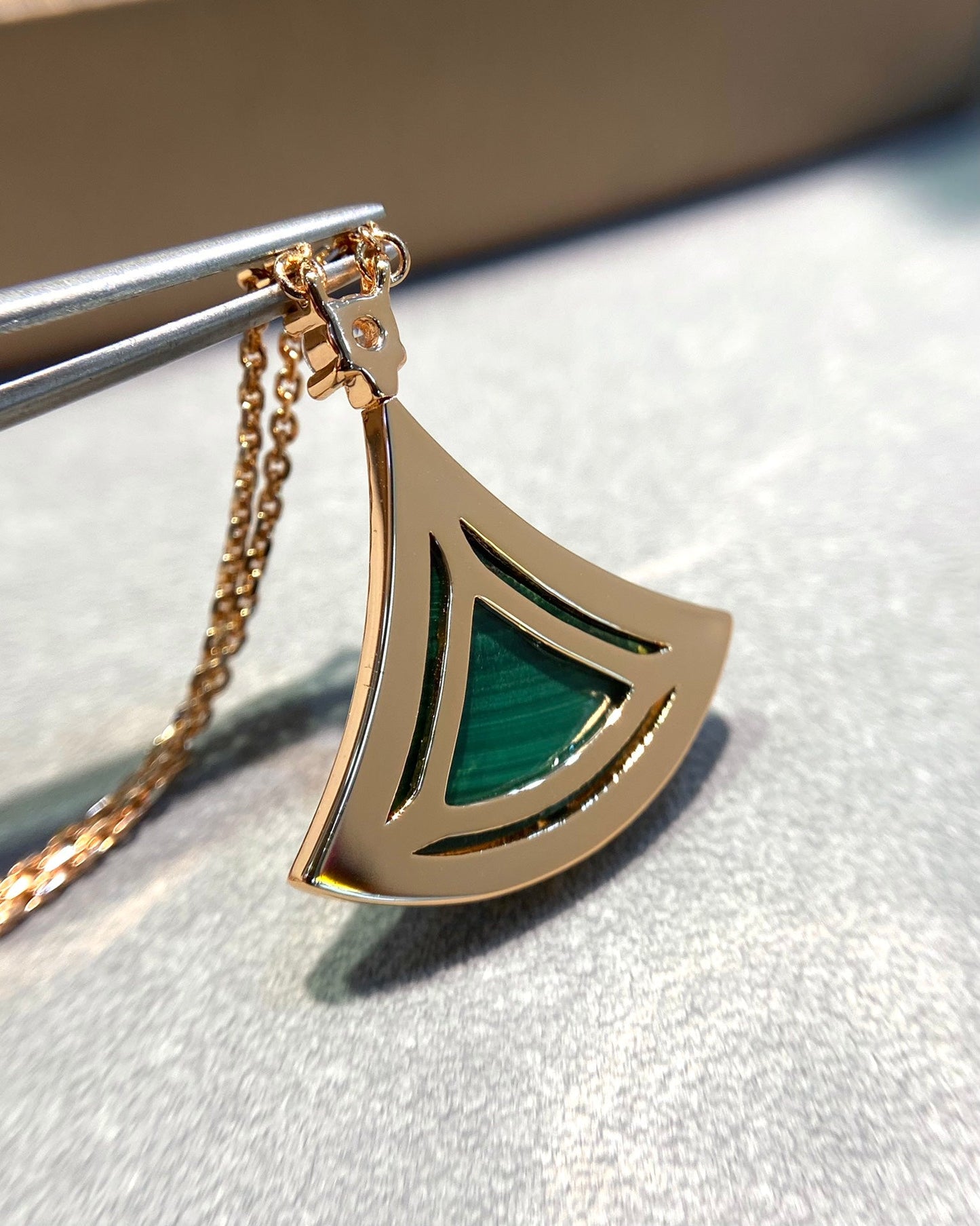 [⭐Luxery]DREAM MALACHITE DIAMOND PAVED PINK GOLD NECKLACE