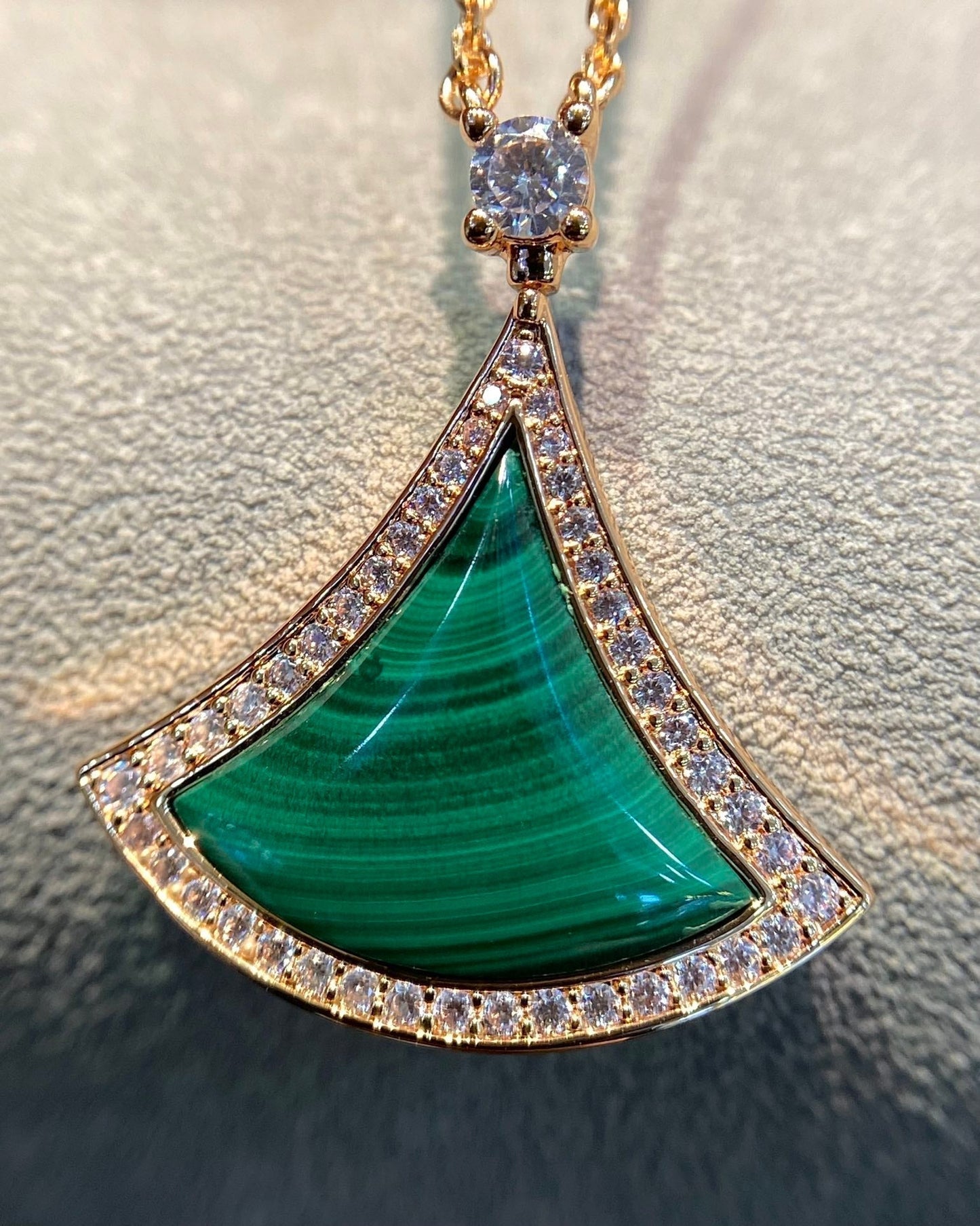 [⭐Luxery]DREAM MALACHITE DIAMOND PAVED PINK GOLD NECKLACE
