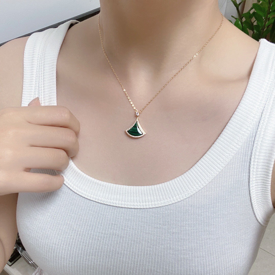 [⭐Luxery]DREAM MALACHITE DIAMOND PAVED PINK GOLD NECKLACE