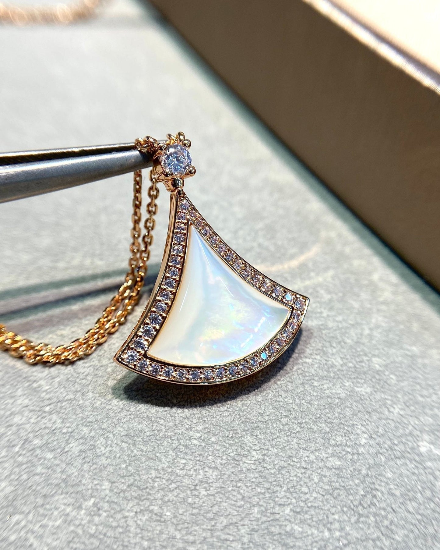 [⭐Luxery]DREAM MOP DIAMOND PAVED PINK GOLD NECKLACE