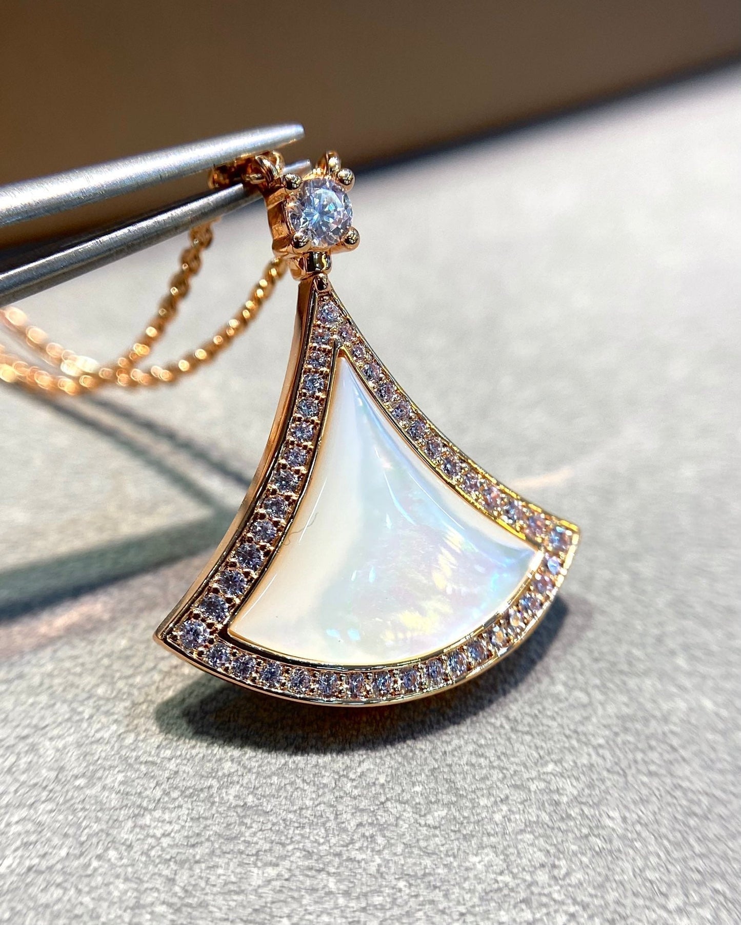 [⭐Luxery]DREAM MOP DIAMOND PAVED PINK GOLD NECKLACE