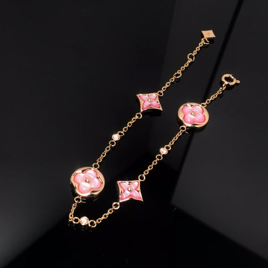 [⭐Luxery]STAR AND SUN 4 MOTIF PINK MOP PINK GOLD BRACELET