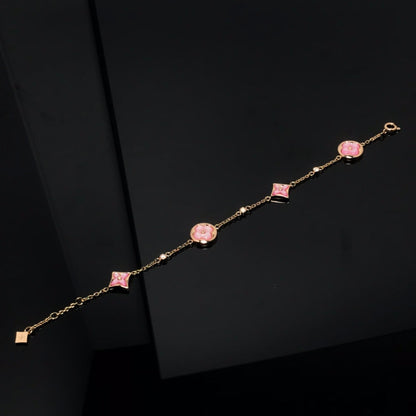 [⭐Luxery]STAR AND SUN 4 MOTIF PINK MOP PINK GOLD BRACELET