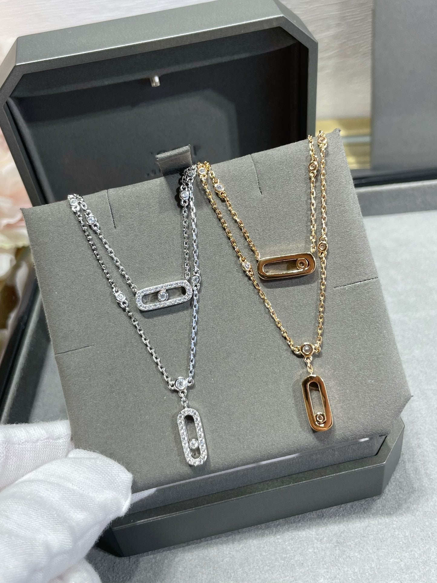 [⭐Luxery]MOVE 2 ROW DIAMOND NECKLACE