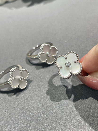 [⭐Luxery]CLOVER SILVER MOP DIAMOND RING