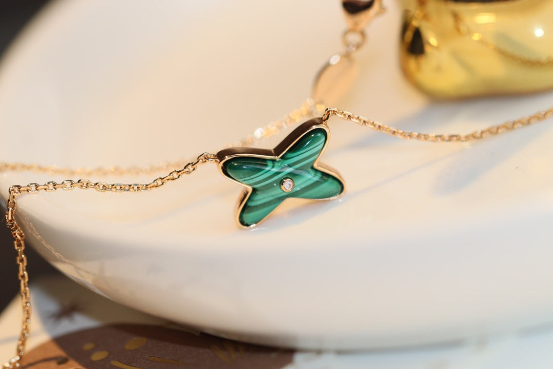 [⭐Luxery]JEUX MALACHITE 1 DIAMOND PINK GOLD NECKLACE