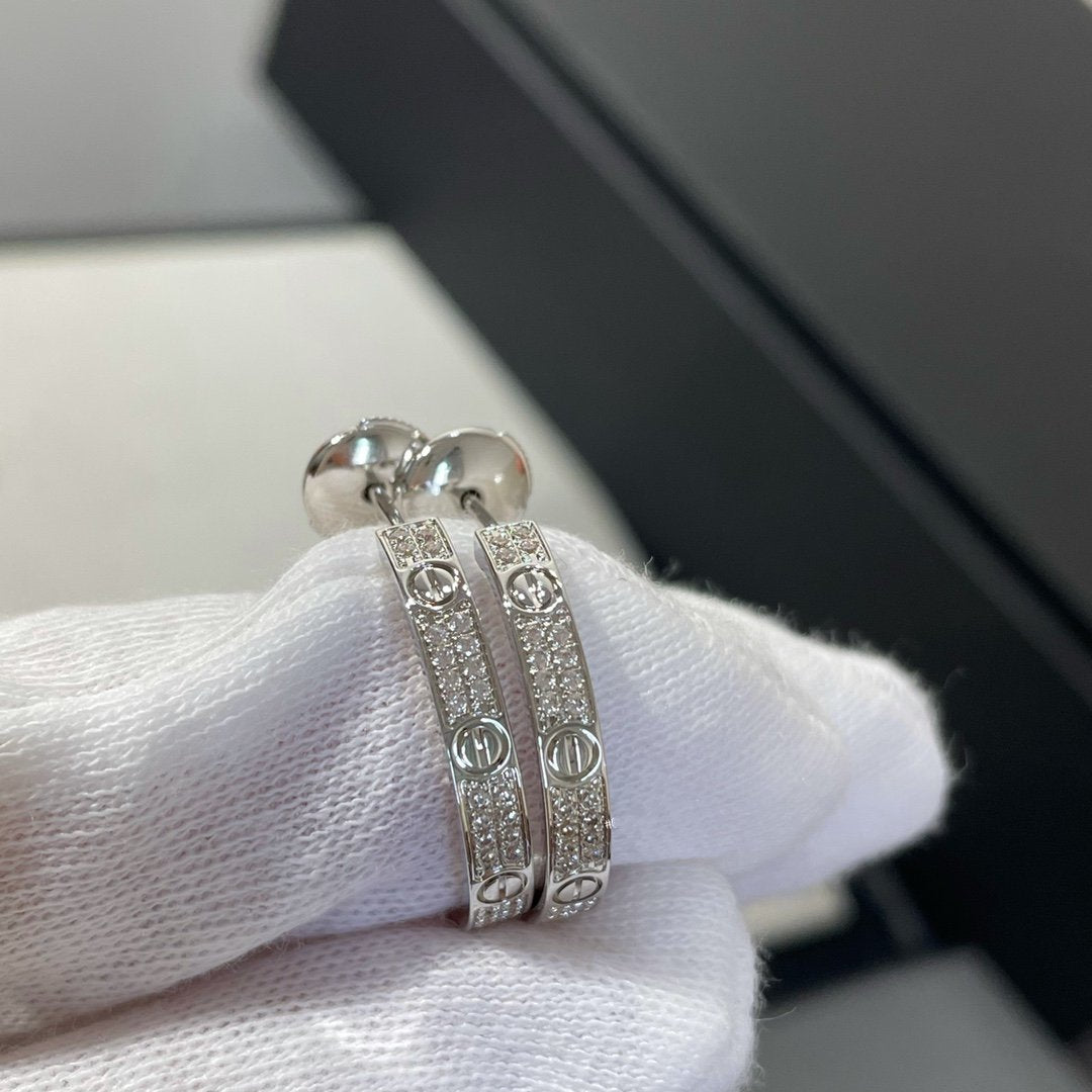 [⭐Luxery]LOVE DIAMOND SILVER HOOP EARRINGS