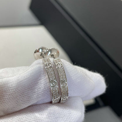 [⭐Luxery]LOVE DIAMOND SILVER HOOP EARRINGS