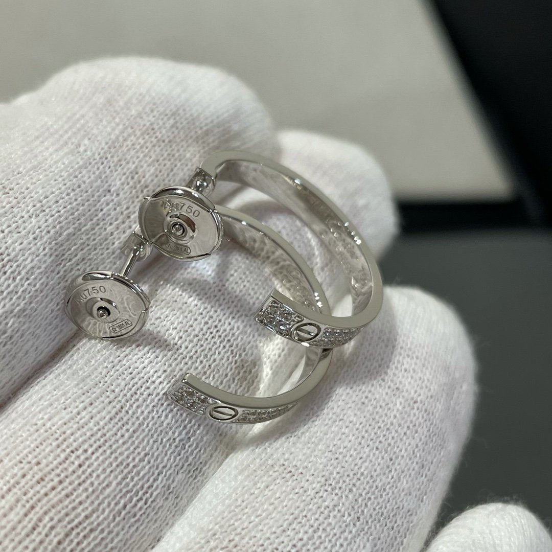 [⭐Luxery]LOVE DIAMOND SILVER HOOP EARRINGS