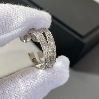 [⭐Luxery]LOVE DIAMOND SILVER HOOP EARRINGS