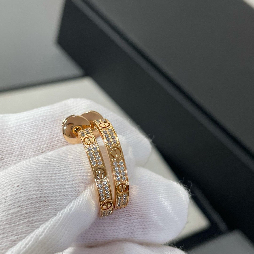 [⭐Luxery]LOVE DIAMOND PINK GOLD HOOP EARRINGS