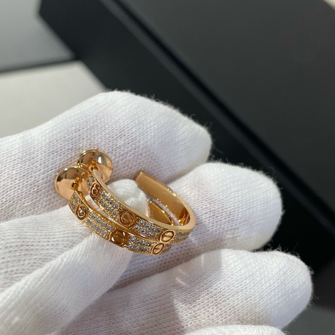 [⭐Luxery]LOVE DIAMOND PINK GOLD HOOP EARRINGS