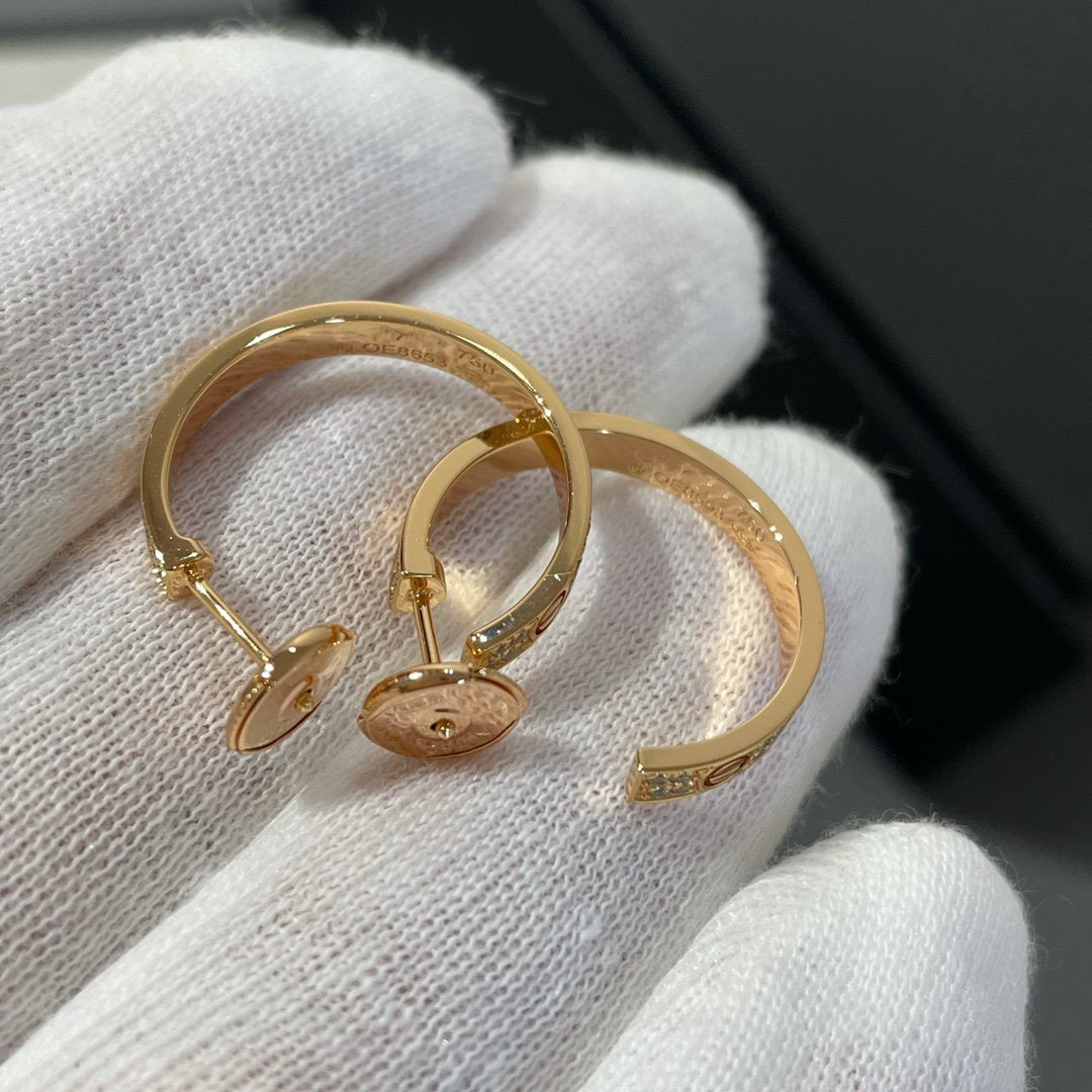 [⭐Luxery]LOVE DIAMOND PINK GOLD HOOP EARRINGS