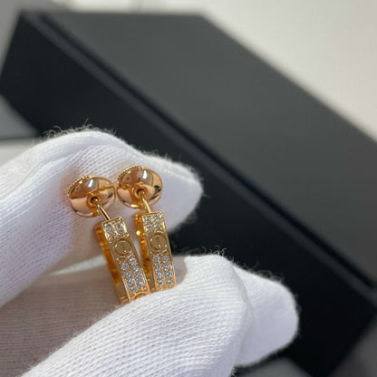 [⭐Luxery]LOVE DIAMOND PINK GOLD HOOP EARRINGS