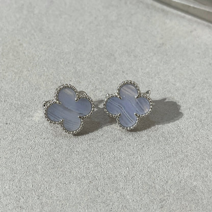 [⭐Luxery]CLOVER CHALCEDONY SILVER STUD EARRINGS