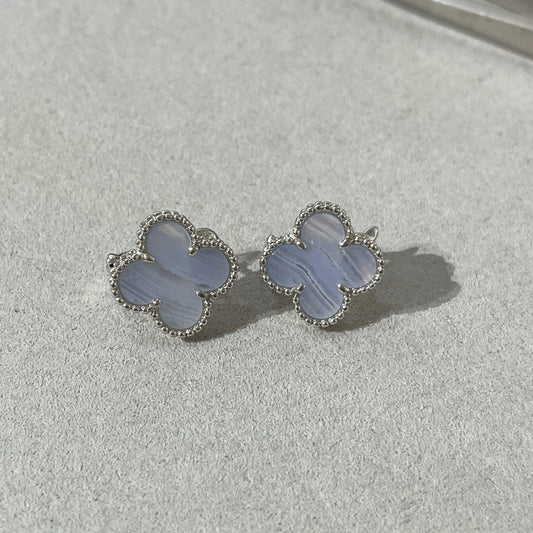 [⭐Luxery]CLOVER CHALCEDONY SILVER STUD EARRINGS