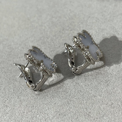 [⭐Luxery]CLOVER CHALCEDONY SILVER STUD EARRINGS