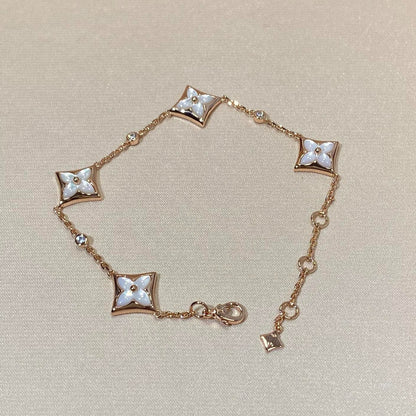 [⭐Luxery]STAR 4 MOTIF MOP DIAMOND PINK GOLD BRACELET