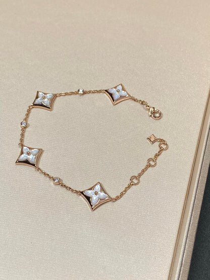 [⭐Luxery]STAR 4 MOTIF MOP DIAMOND PINK GOLD BRACELET