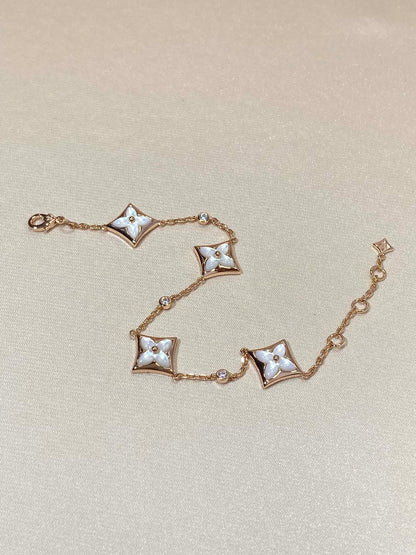 [⭐Luxery]STAR 4 MOTIF MOP DIAMOND PINK GOLD BRACELET