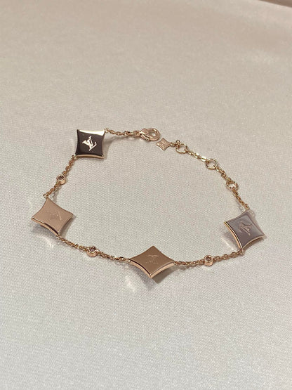 [⭐Luxery]STAR 4 MOTIF MOP DIAMOND PINK GOLD BRACELET