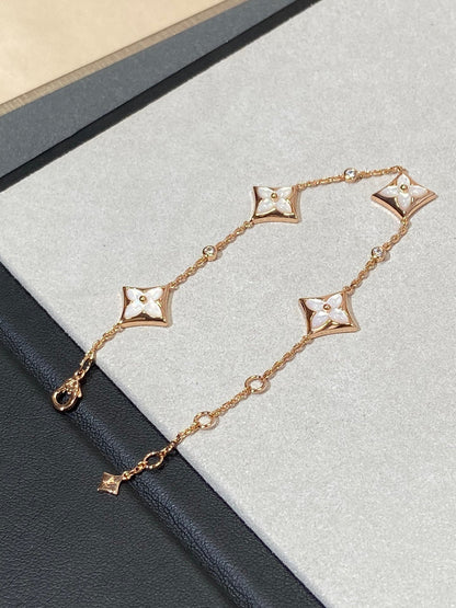 [⭐Luxery]STAR 4 MOTIF MOP DIAMOND PINK GOLD BRACELET